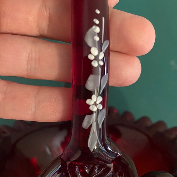 Fenton cranberry hand painted basket - Picture 7 of 13